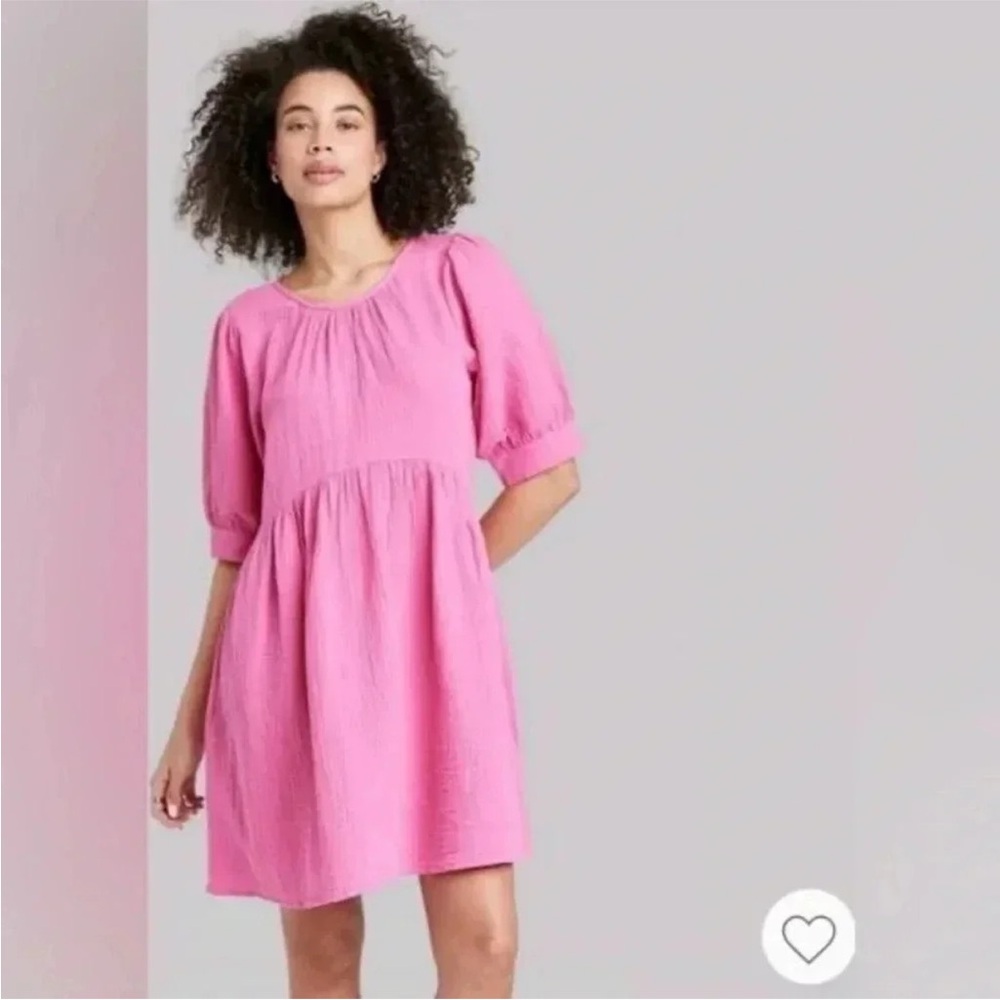 Chic Pink Puff Sleeve Mini Dress